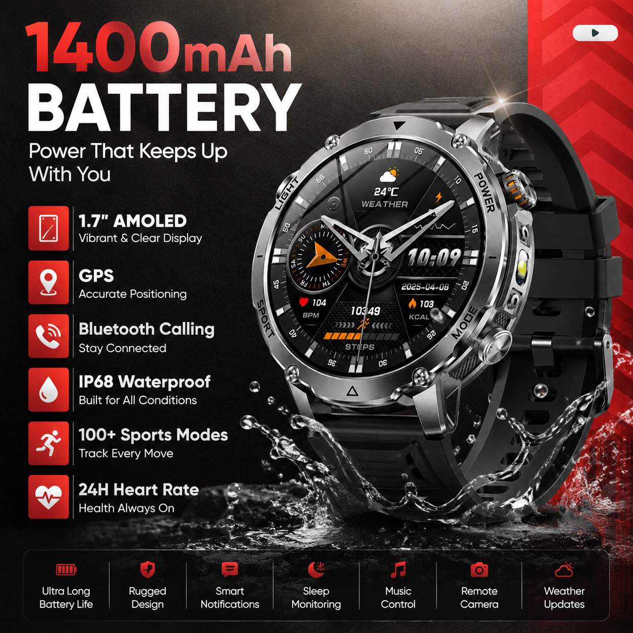 Definition Of Outdoor Sport - 2026 New 1400mAh Big Battery Smartwatch